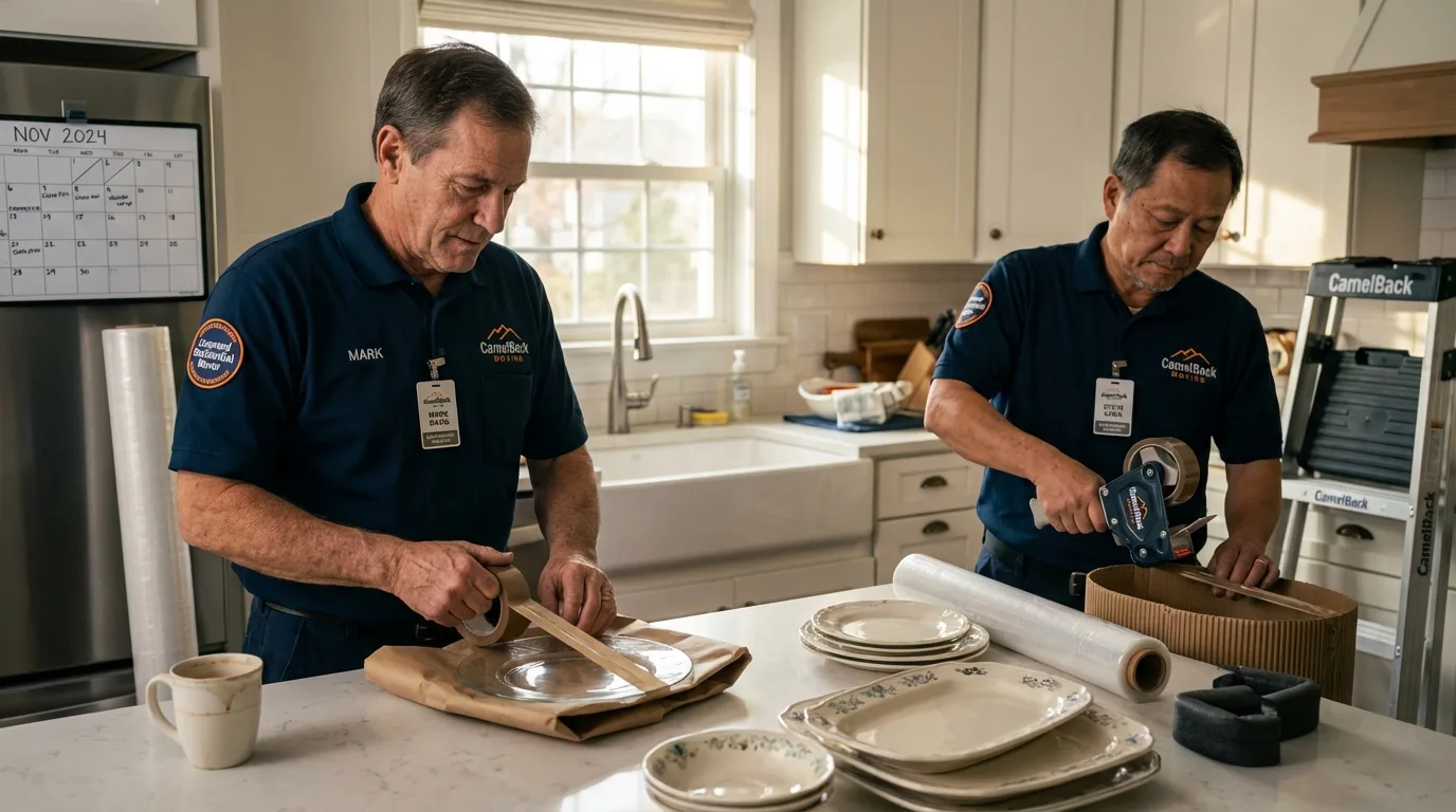 Professional crew packing kitchen dishware in Mineville, NY