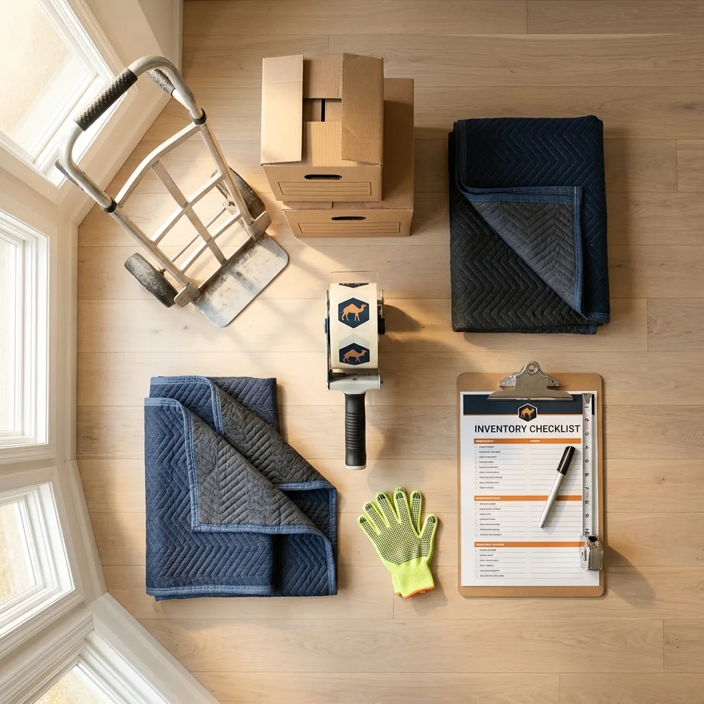 Professional moving supplies and packing materials layout for Mineville residential relocations